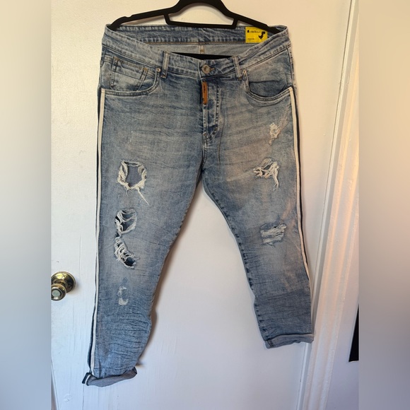 Cover & Jeans Premium Denim Distressed Side Stripe Jeans | Men’s 34x34 - Picture 1 of 4